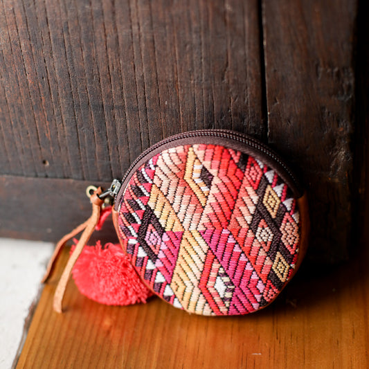 CIRCLE COIN PURSE - OOAK HUIPIL - HONEY - NO. 19054