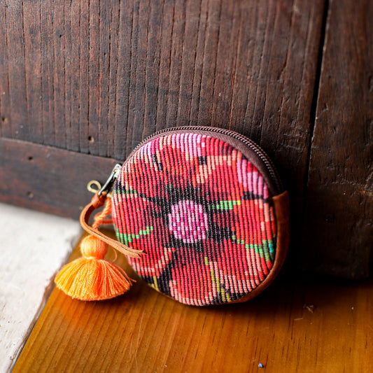 CIRCLE COIN PURSE - OOAK HUIPIL - HONEY - NO. 19055