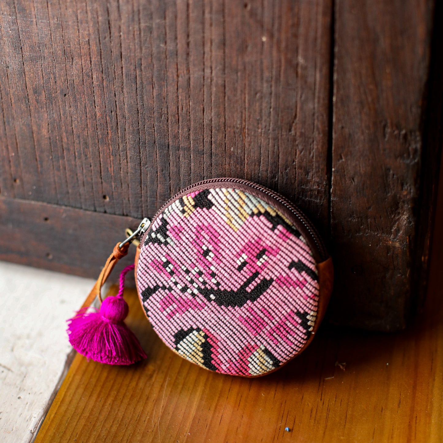 CIRCLE COIN PURSE - OOAK HUIPIL - HONEY - NO. 19056