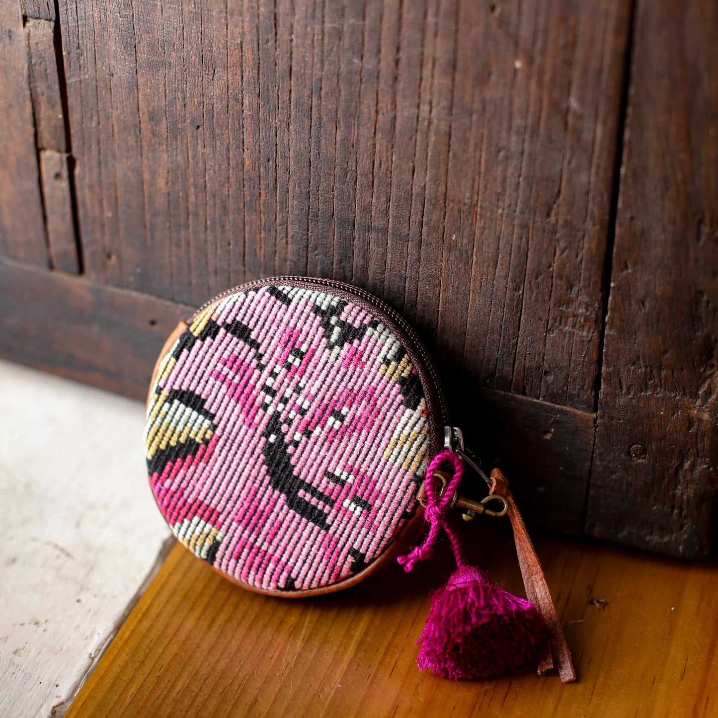 CIRCLE COIN PURSE - OOAK HUIPIL - HONEY - NO. 19056