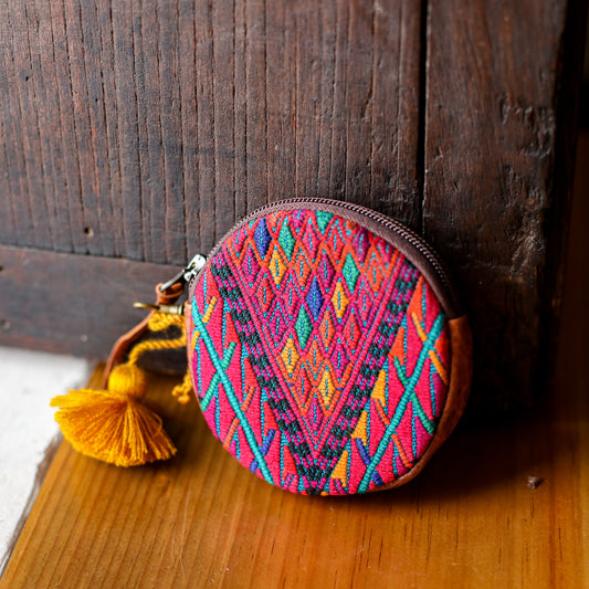 CIRCLE COIN PURSE - OOAK HUIPIL - HONEY - NO. 19057