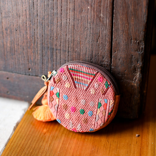 CIRCLE COIN PURSE - OOAK HUIPIL - HONEY - NO. 19058