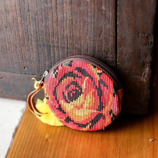 CIRCLE COIN PURSE - OOAK HUIPIL - HONEY - NO. 19059
