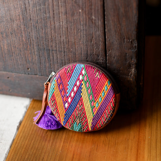 CIRCLE COIN PURSE - OOAK HUIPIL - HONEY - NO. 19061