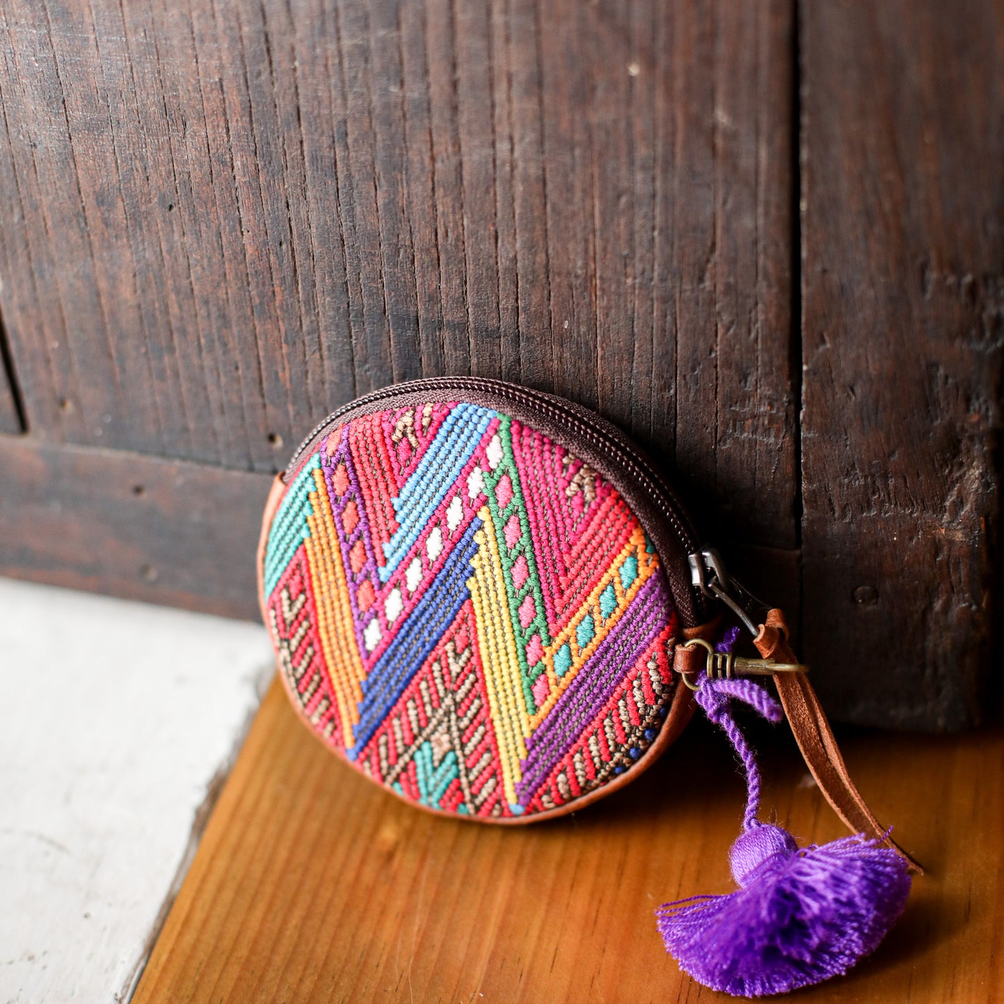 CIRCLE COIN PURSE - OOAK HUIPIL - HONEY - NO. 19061