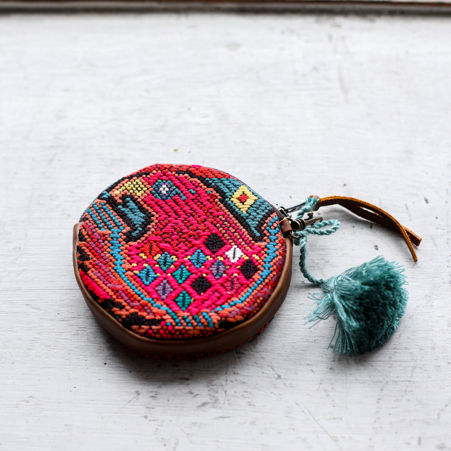 CIRCLE COIN PURSE - OOAK HUIPIL - CAFE - NO. 19037