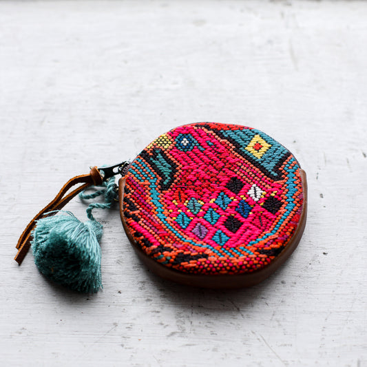 CIRCLE COIN PURSE - OOAK HUIPIL - CAFE - NO. 19037