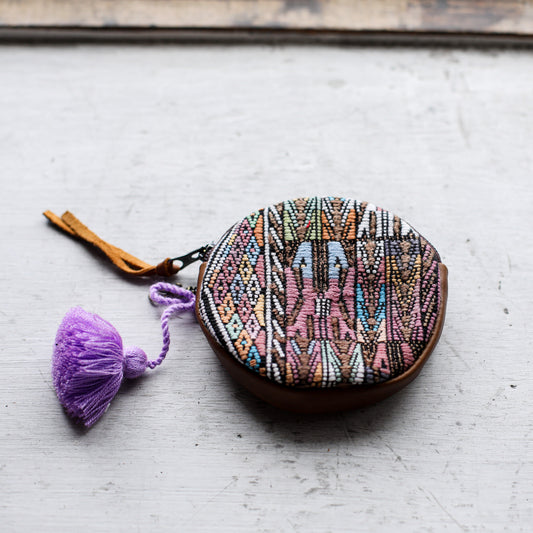 CIRCLE COIN PURSE - OOAK HUIPIL - CAFE - NO. 19038