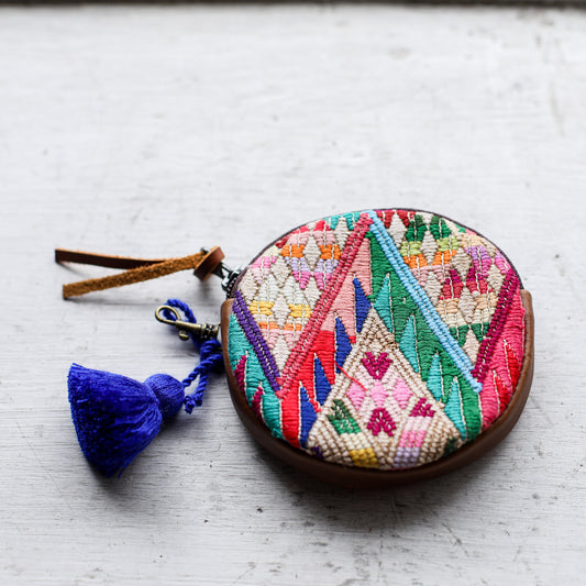 CIRCLE COIN PURSE - OOAK HUIPIL - CAFE - NO. 19039