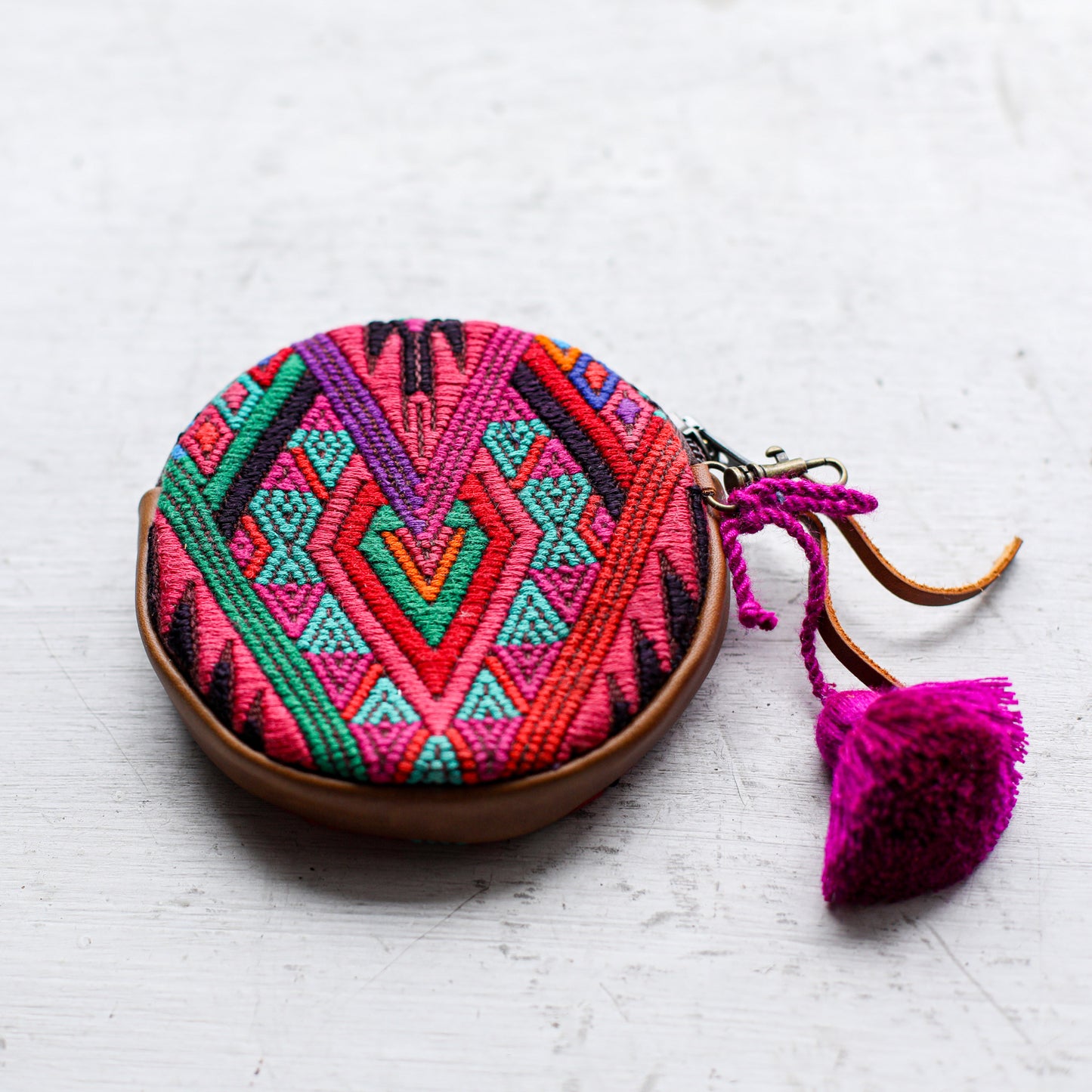 CIRCLE COIN PURSE - OOAK HUIPIL - CAFE - NO. 19041