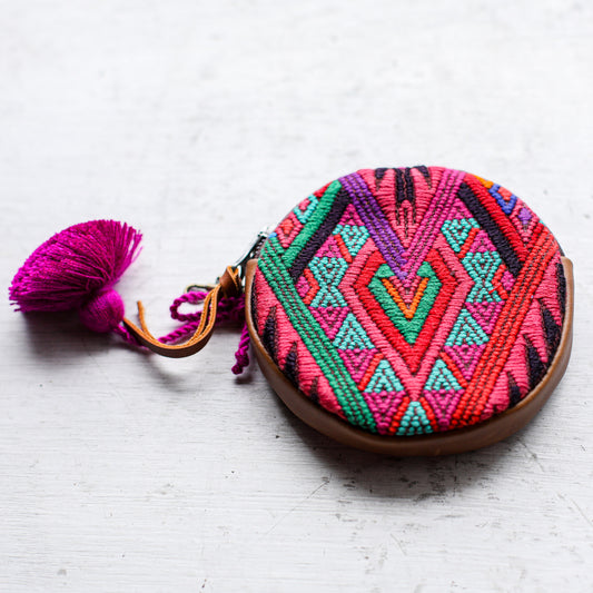 CIRCLE COIN PURSE - OOAK HUIPIL - CAFE - NO. 19041