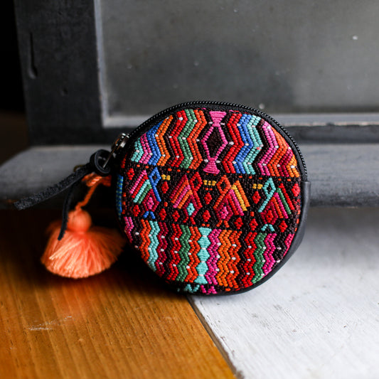CIRCLE COIN PURSE - OOAK HUIPIL - BLACK - NO. 19047