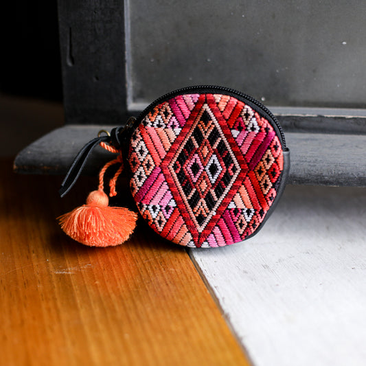 CIRCLE COIN PURSE - OOAK HUIPIL - BLACK - NO. 19048