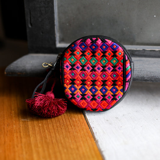 CIRCLE COIN PURSE - OOAK HUIPIL - BLACK - NO. 19050