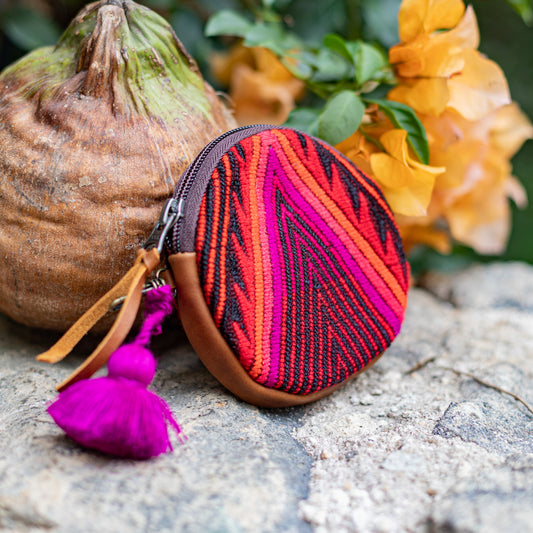 CIRCLE COIN PURSE - OOAK HUIPIL - CAFE- NO. 17507