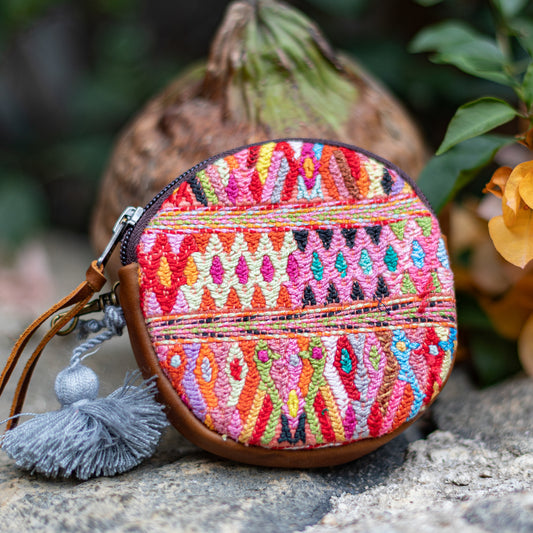 CIRCLE COIN PURSE - OOAK HUIPIL - CAFE- NO. 17516