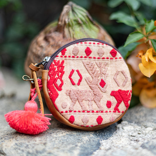 CIRCLE COIN PURSE - OOAK HUIPIL - CAFE- NO. 17509