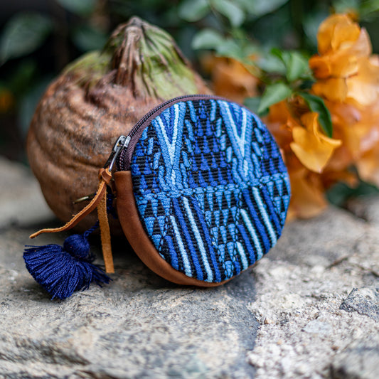 CIRCLE COIN PURSE - OOAK HUIPIL - CAFE- NO. 17510