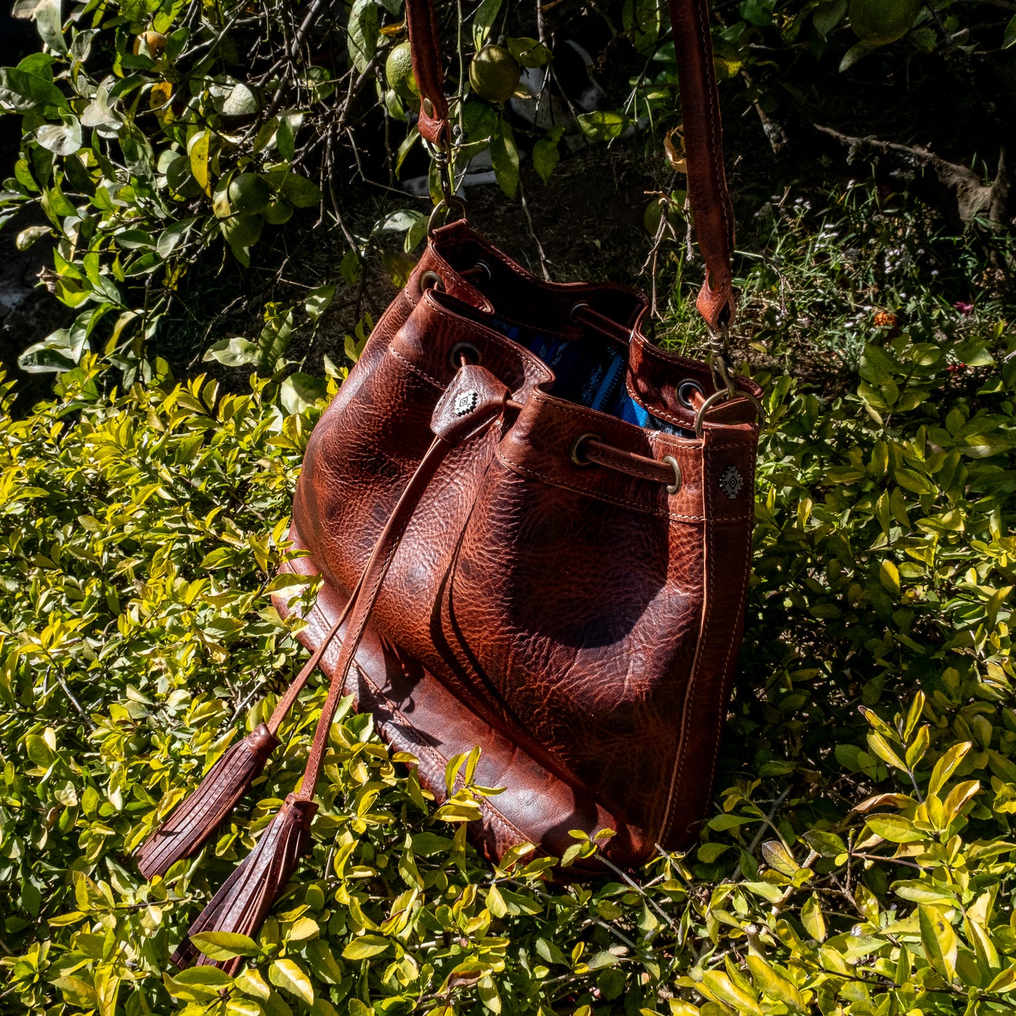 DRAWSTRING BUCKET BAG - FULL LEATHER - COPPER