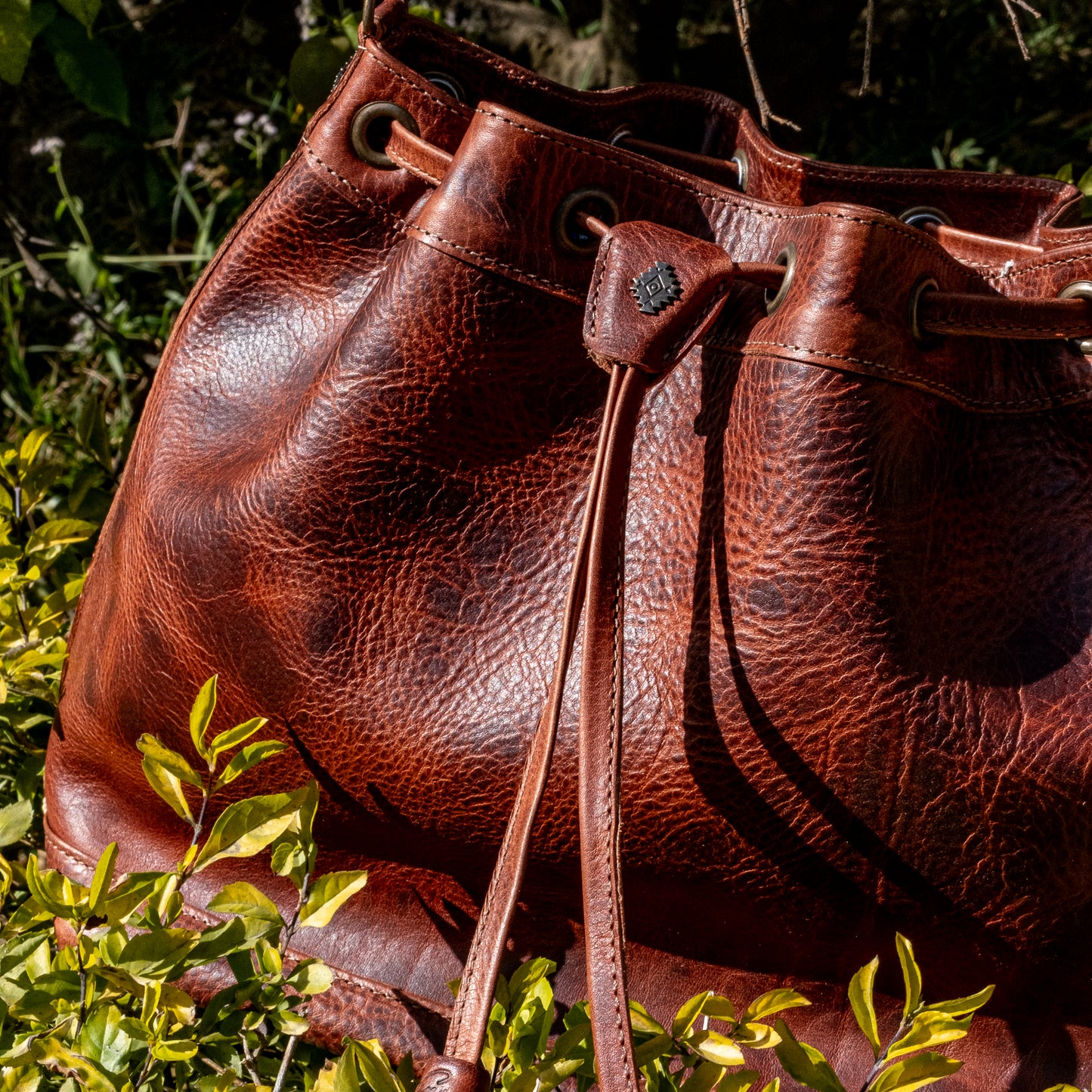 DRAWSTRING BUCKET BAG - FULL LEATHER - COPPER