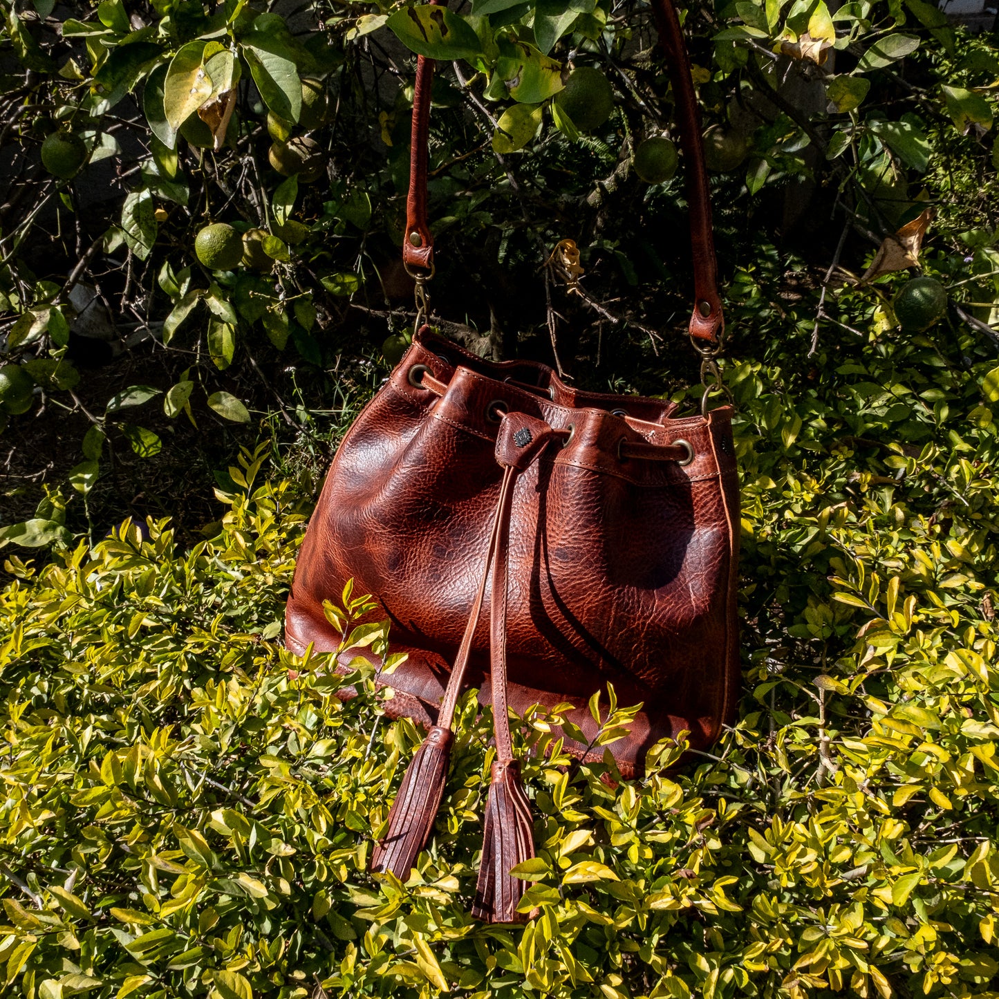 DRAWSTRING BUCKET BAG - FULL LEATHER - COPPER
