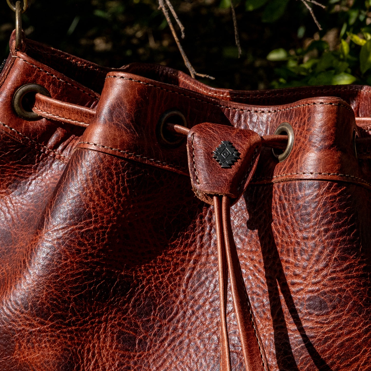 DRAWSTRING BUCKET BAG - FULL LEATHER - COPPER