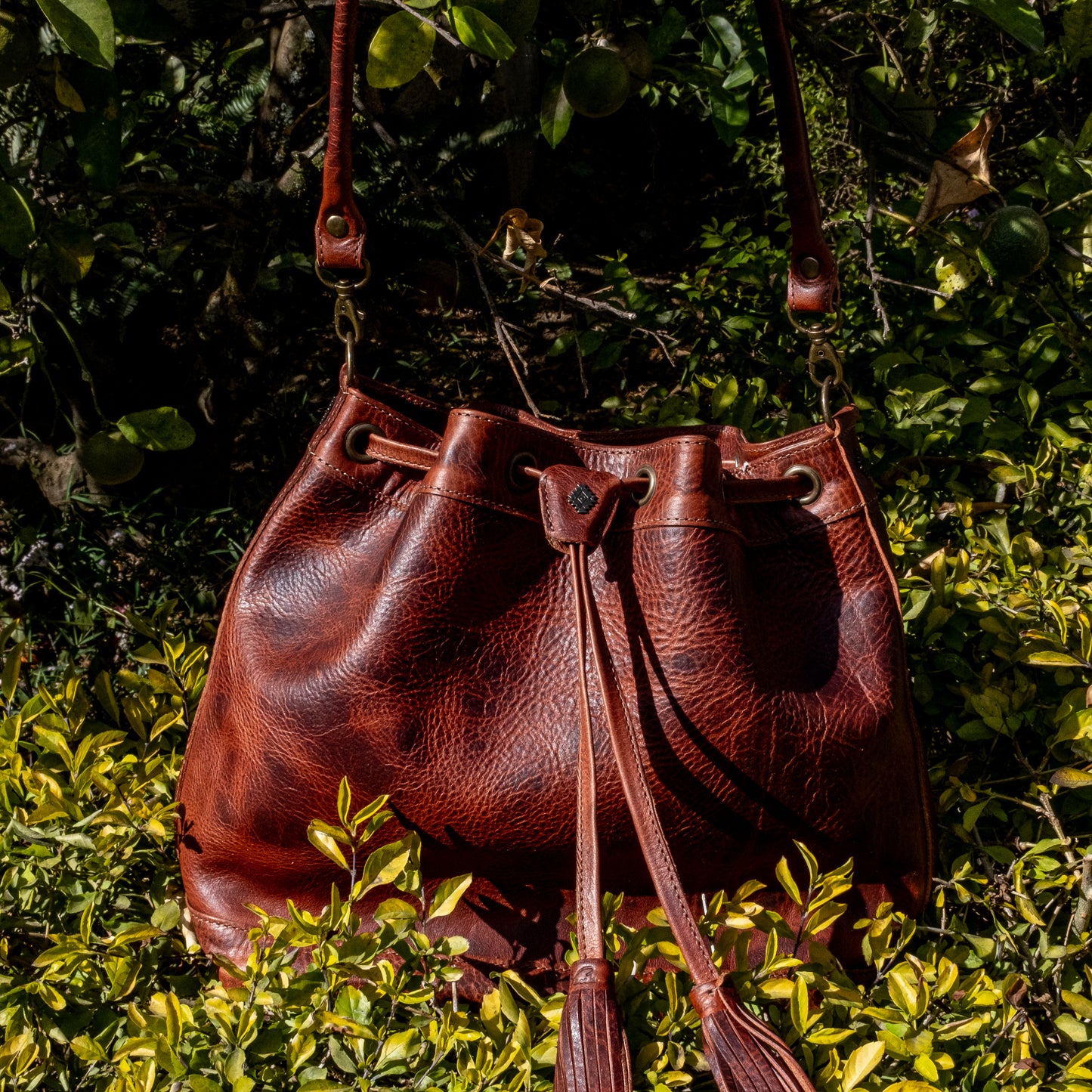 DRAWSTRING BUCKET BAG - FULL LEATHER - COPPER