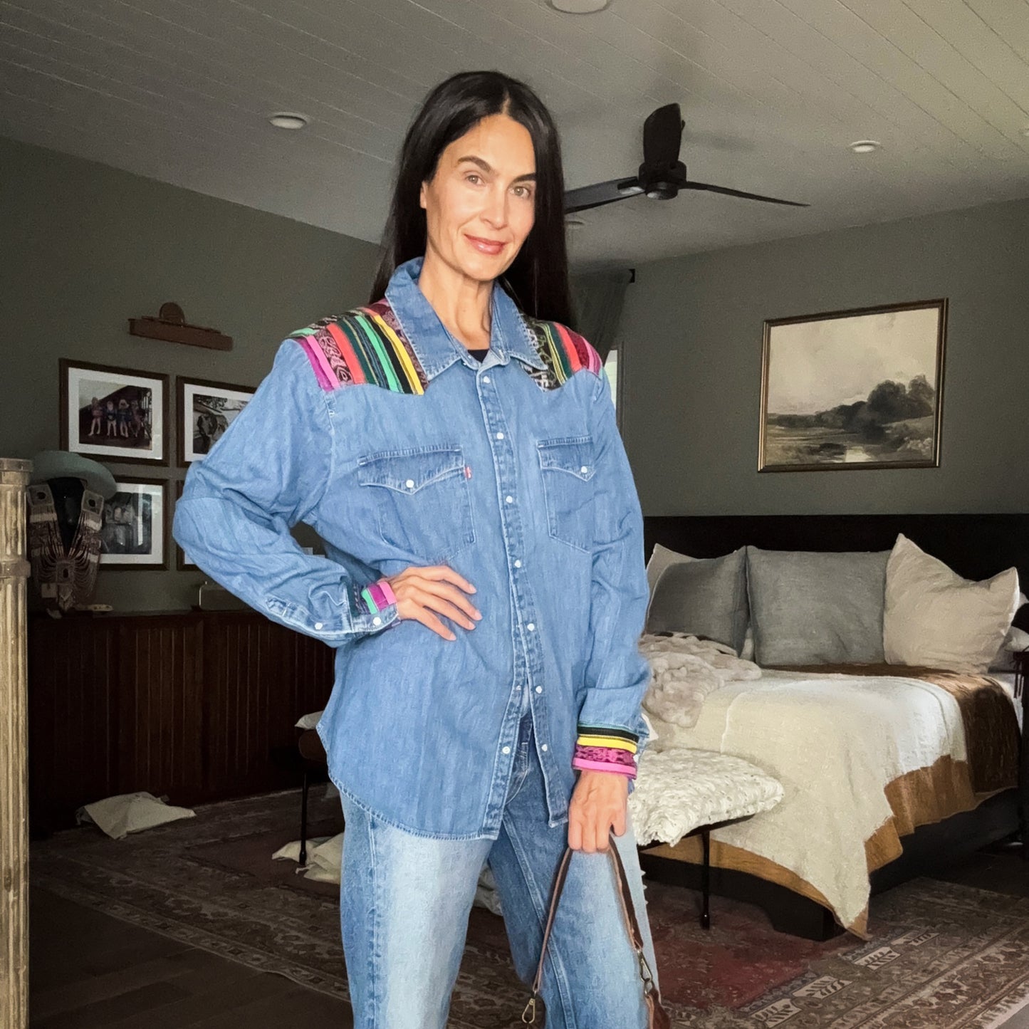 DENIM SHIRT WITH ARTISAN TEXTILE DETAILS - SIZE XXL - NO. 15360