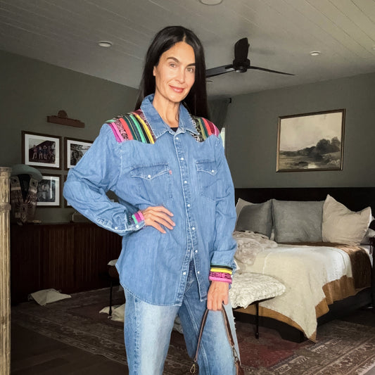 DENIM SHIRT WITH ARTISAN TEXTILE DETAILS - SIZE XXL - NO. 15360
