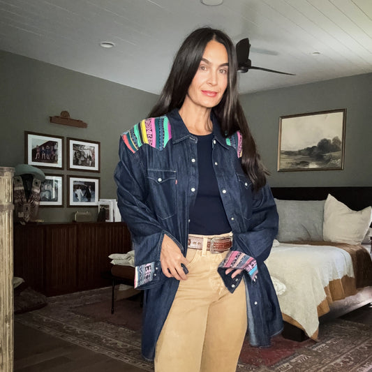 DENIM SHIRT WITH ARTISAN TEXTILE DETAILS - SIZE XXL - NO. 15357