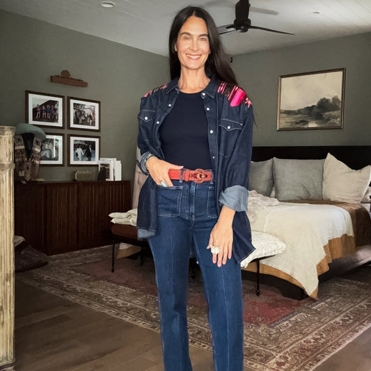 DENIM SHIRT WITH ARTISAN TEXTILE DETAILS - SIZE XXL - NO. 15361