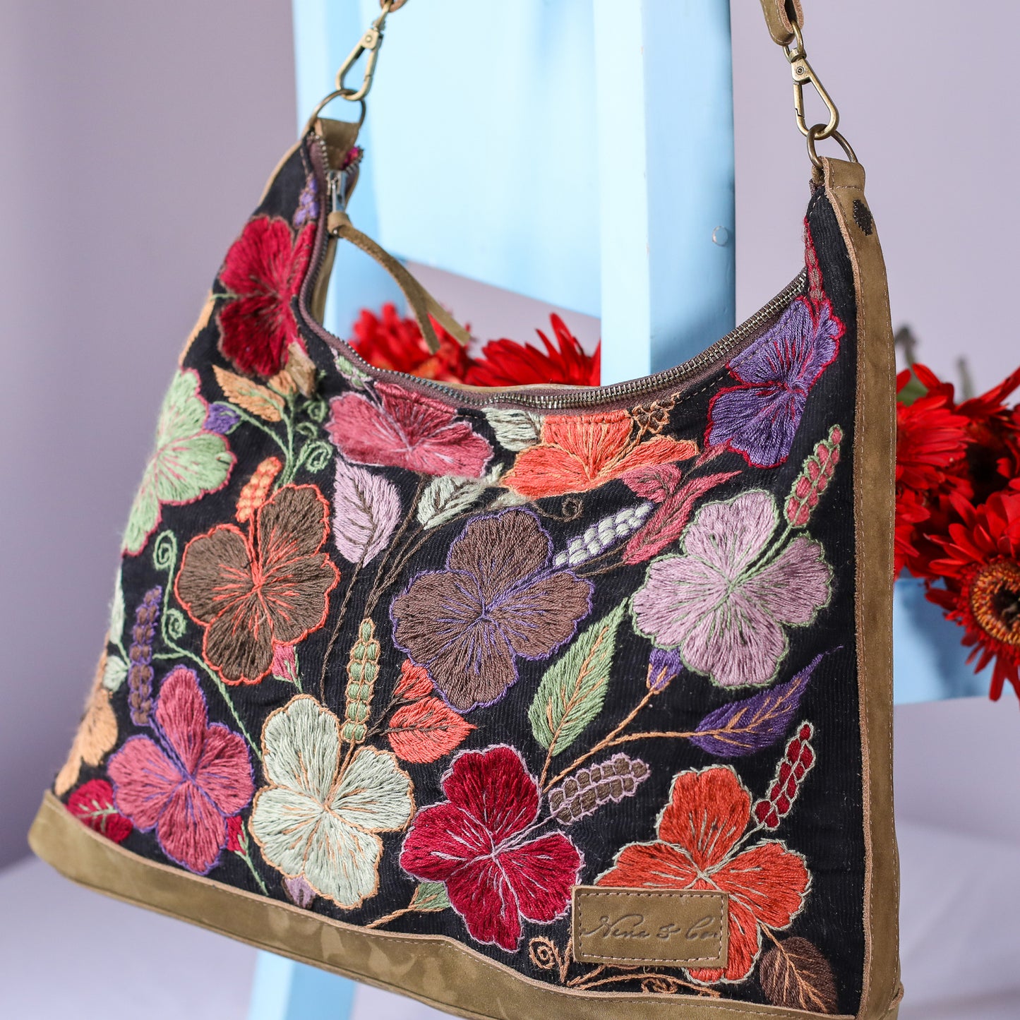 PENELOPE BAG - H&S EMBROIDERED FLORAL - VERDE OLIVO - NO. 200575