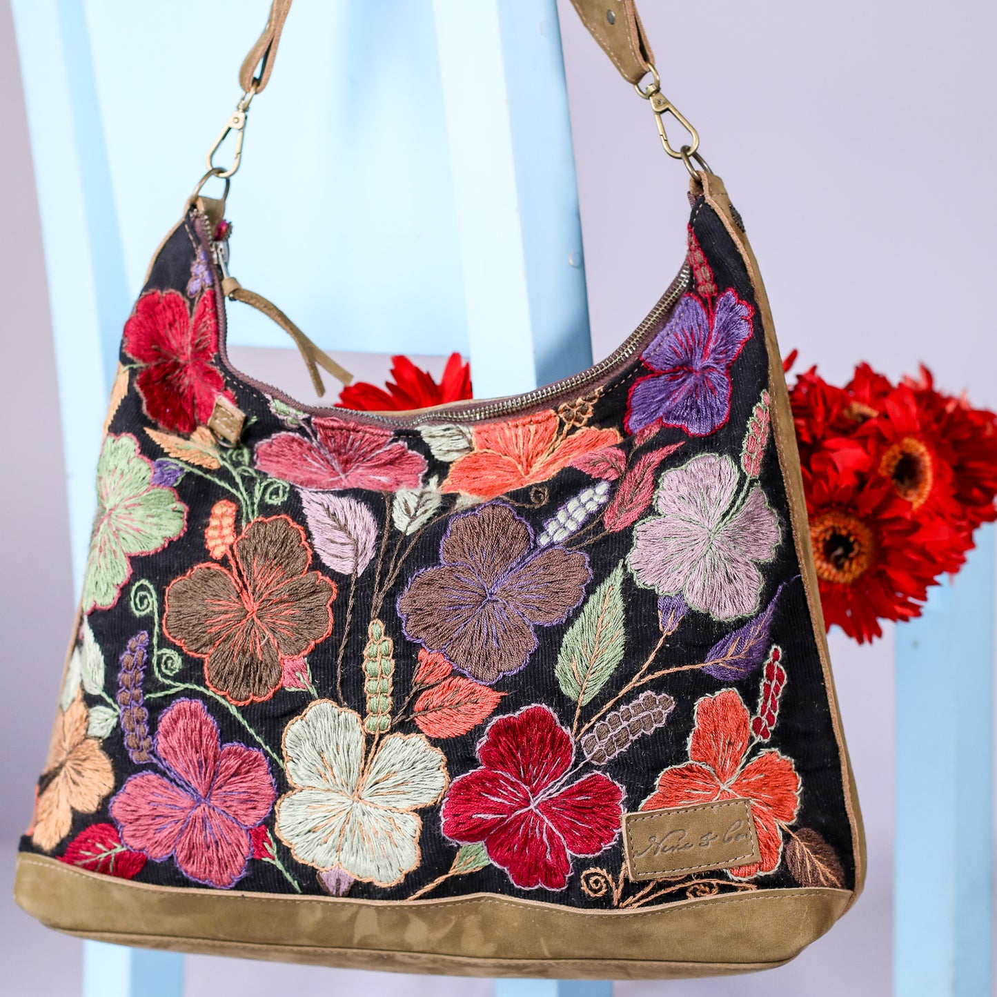 PENELOPE BAG - H&S EMBROIDERED FLORAL - VERDE OLIVO - NO. 200575