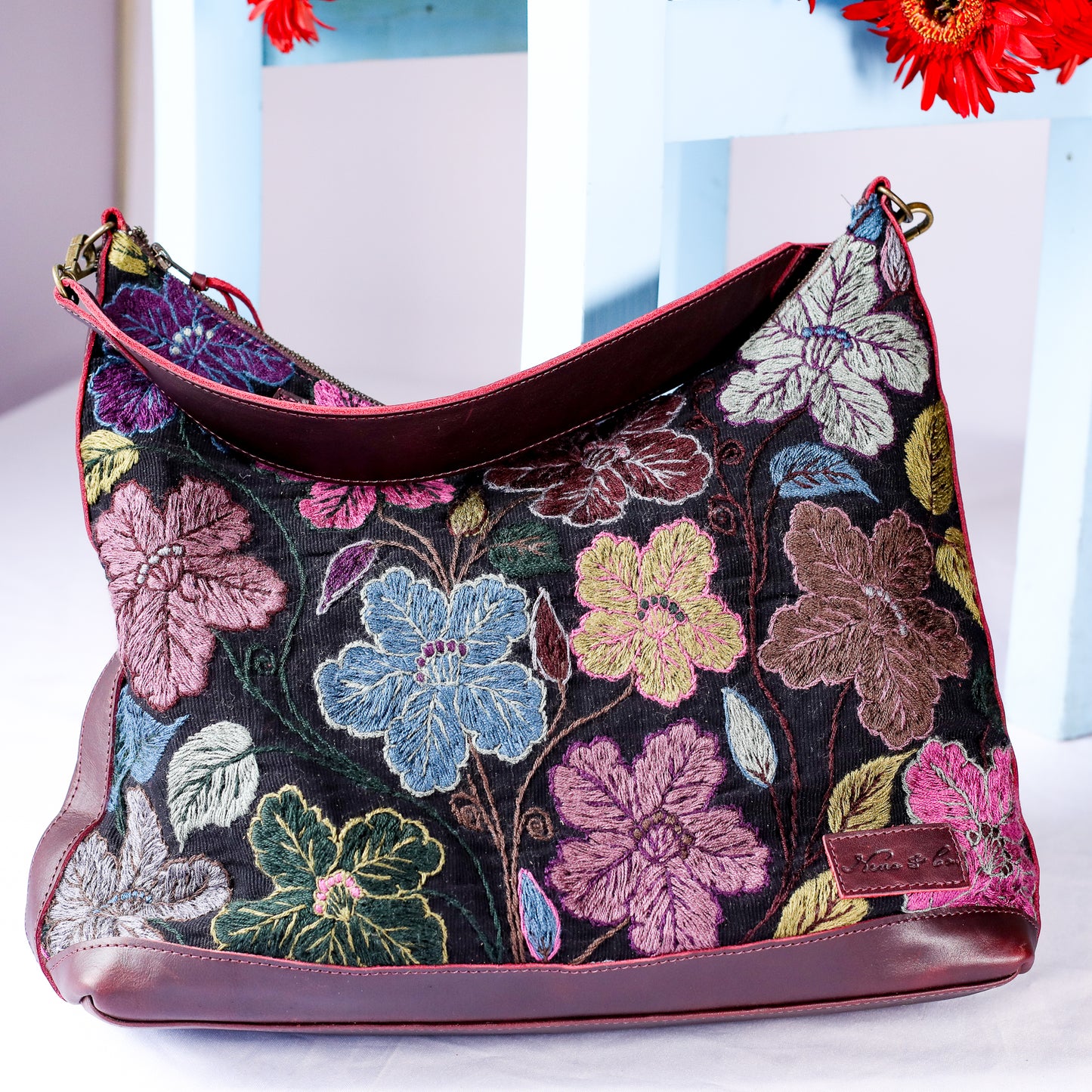 PENELOPE BAG - H&S EMBROIDERED FLORAL - VINO TINTO - NO. 200567