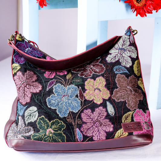 PENELOPE BAG - H&S EMBROIDERED FLORAL - VINO TINTO - NO. 200567