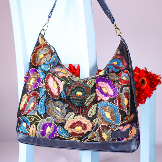 PENELOPE BAG - H&S EMBROIDERED FLORAL - NAVY - NO. 200573