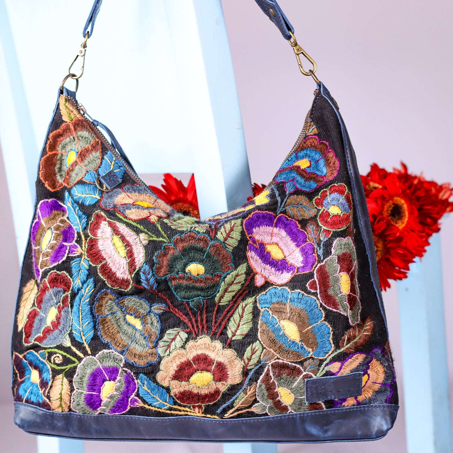 PENELOPE BAG - H&S EMBROIDERED FLORAL - NAVY - NO. 200573