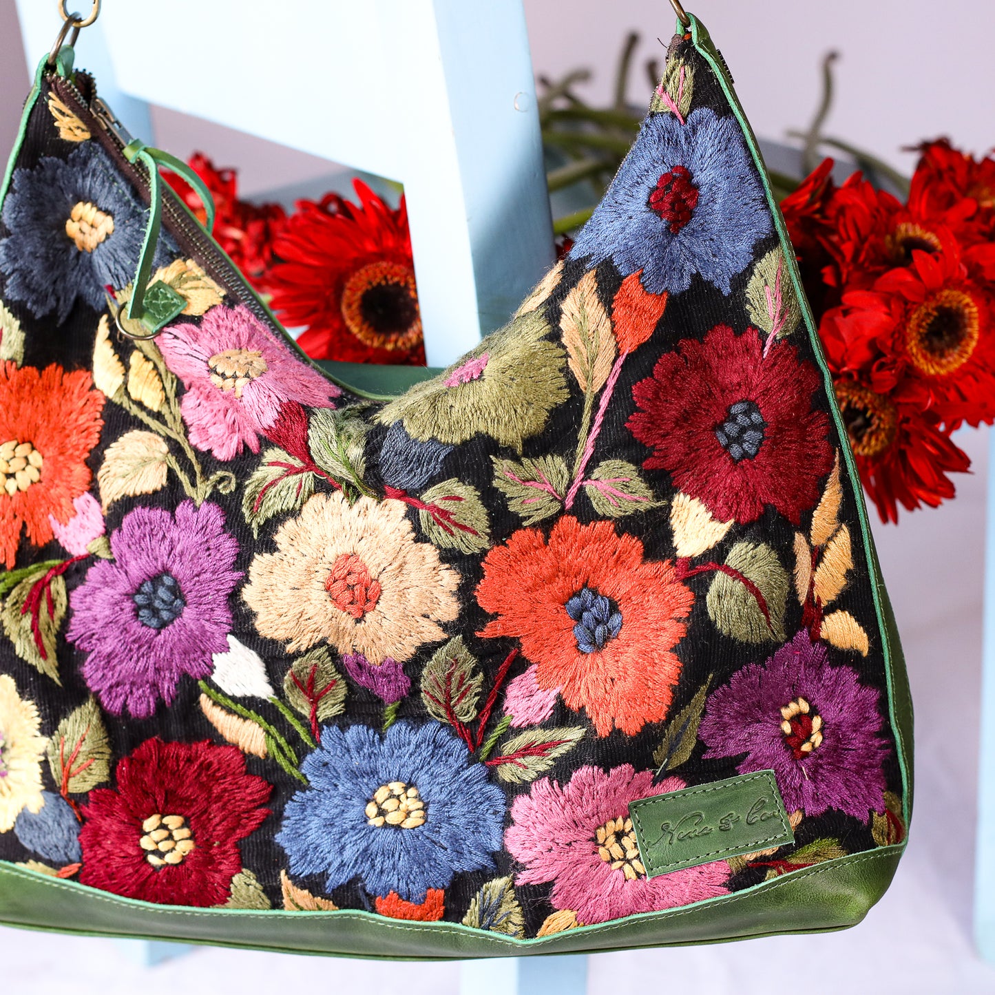 PENELOPE BAG - H&S EMBROIDERED FLORAL - EMERALD - NO. 200568