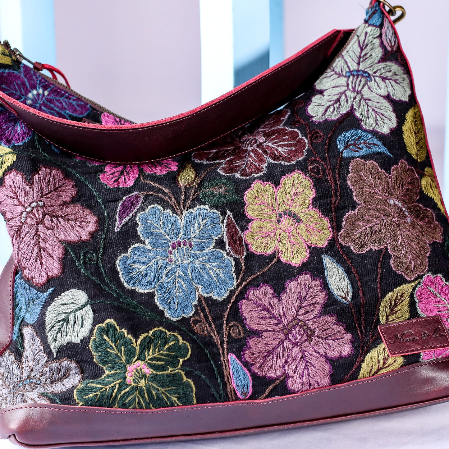 PENELOPE BAG - H&S EMBROIDERED FLORAL - VINO TINTO - NO. 200567