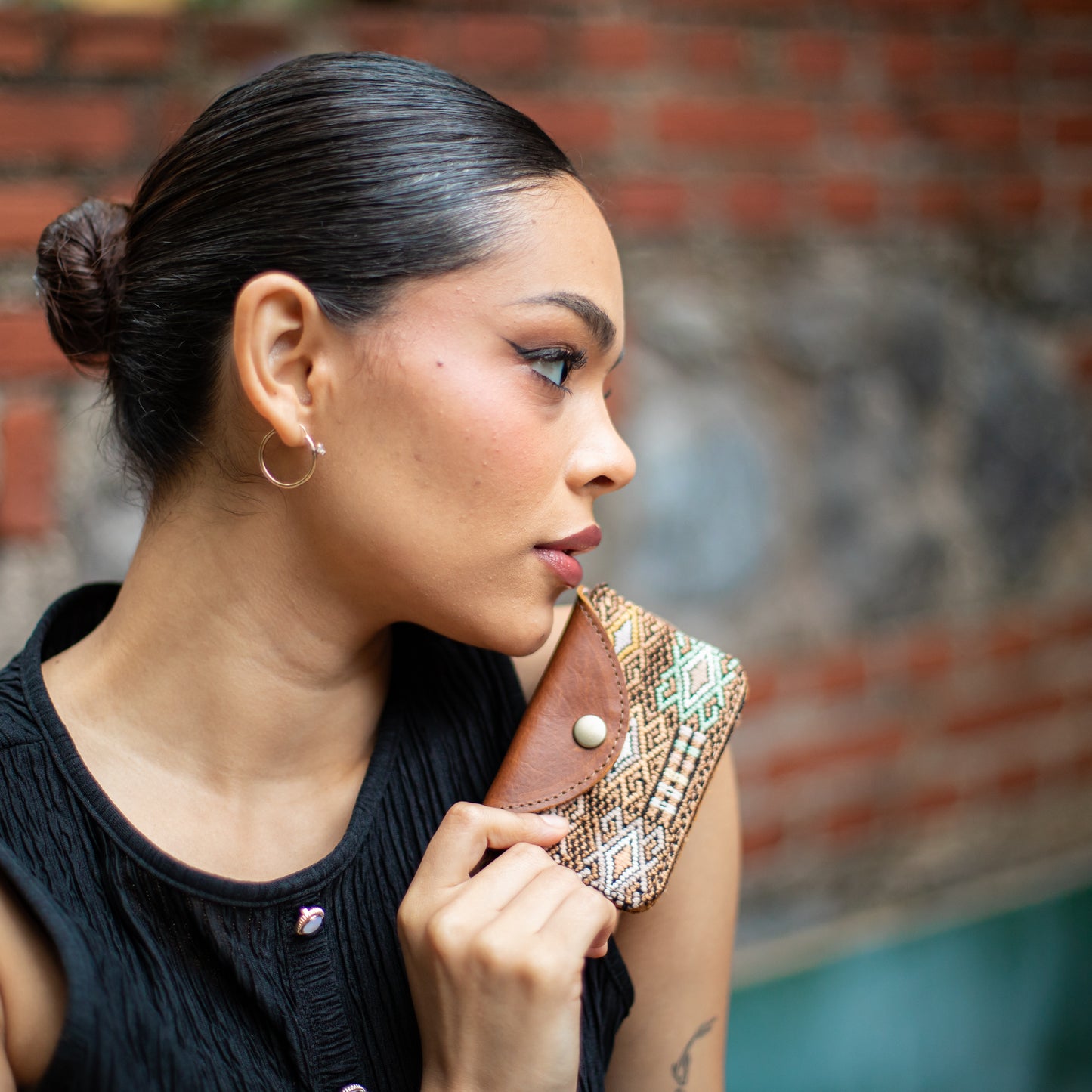 CARD CASE WITH CLASP - OOAK HUIPIL - CAFE - NO. 18246