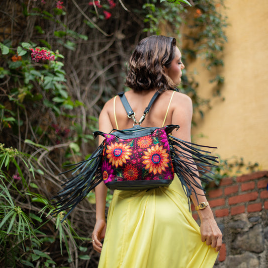 BEATRIZ MINI CDB WITH FRINGE - OOAK HUIPIL - BLACK - NO. 18230