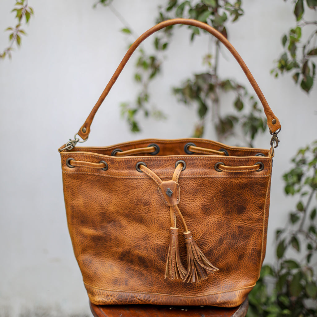 DRAWSTRING BUCKET BAG - FULL LEATHER - WRANGLER