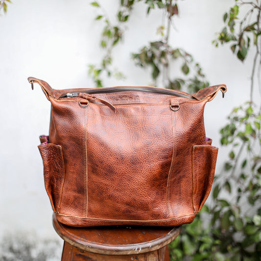 MEDIUM BEATRIZ CONVERTIBLE DAY BAG - FULL LEATHER - HONEY