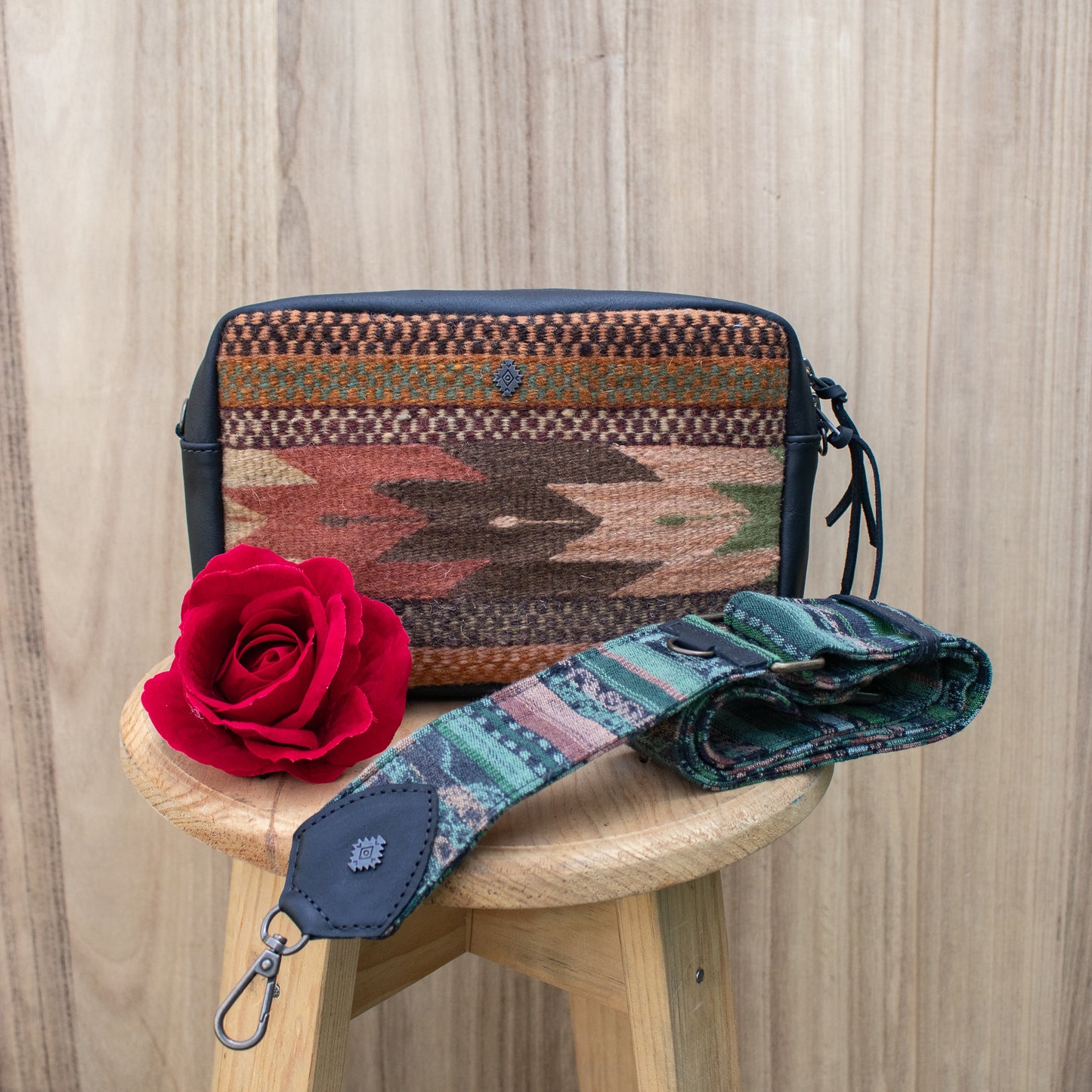 LARGE WANDER BAG SET - MEXICO TEXTILE - BLACK - NO. 18848