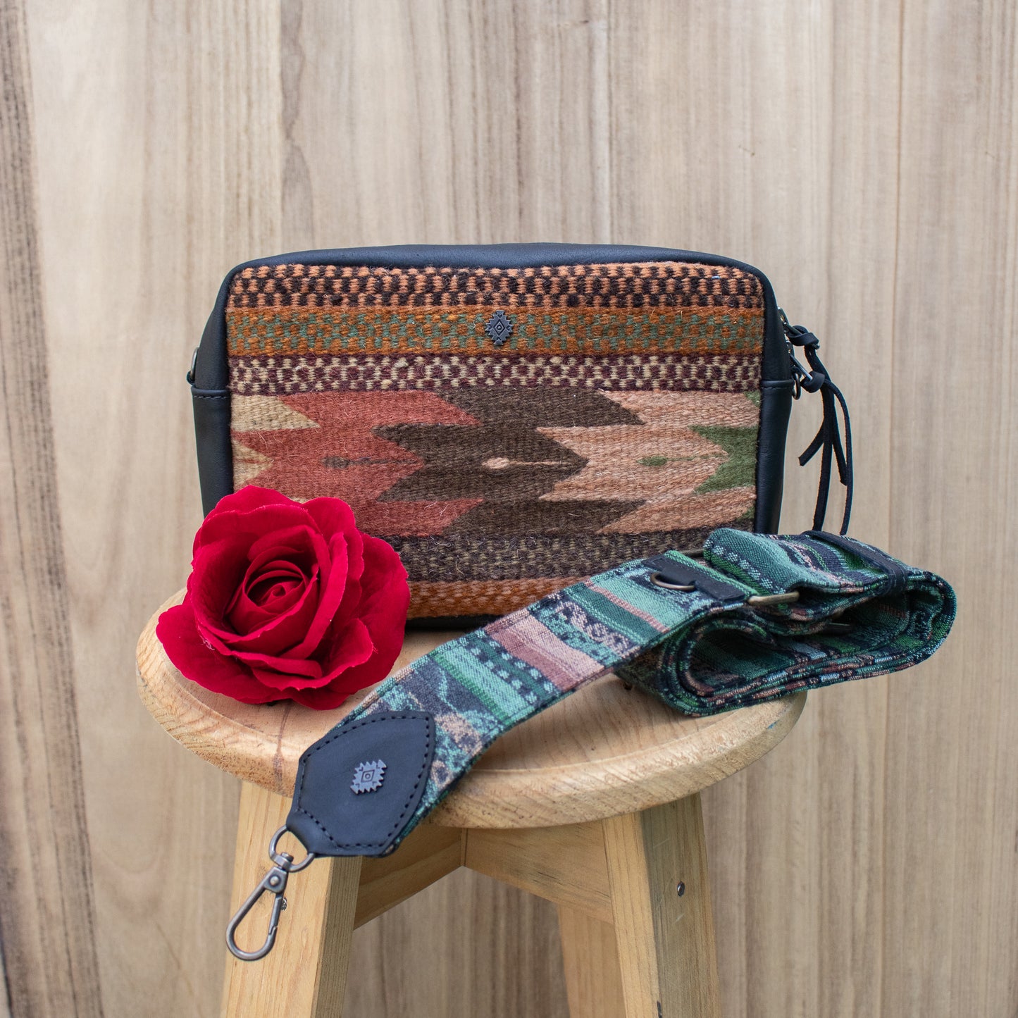 LARGE WANDER BAG SET - MEXICO TEXTILE - BLACK - NO. 18848