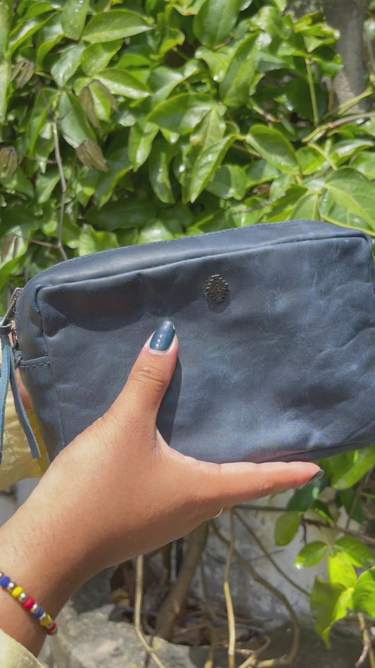 WANDER CROSSBODY BAG + WIDE STRAP SET - FULL LEATHER - NAVY
