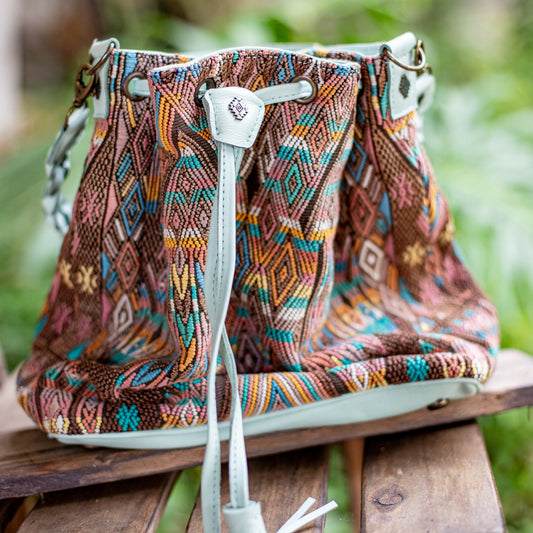 DRAWSTRING BUCKET BAG - OOAK HUIPIL - LUCITE - NO. 17864