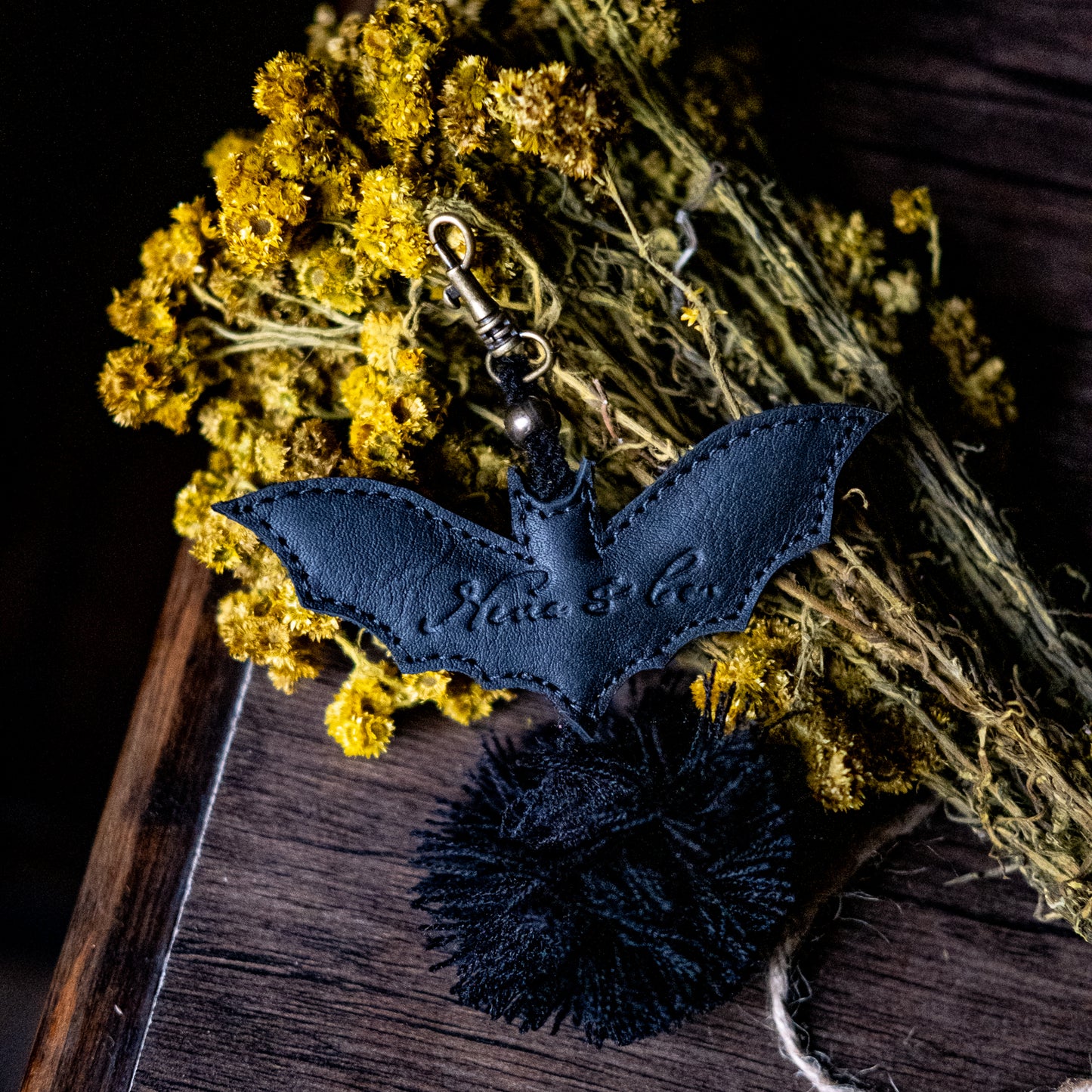 LEATHER BAT CHARM - BLACK