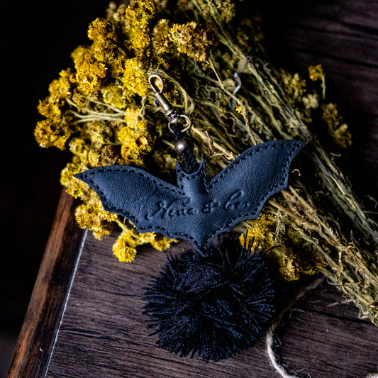 LEATHER BAT CHARM - BLACK