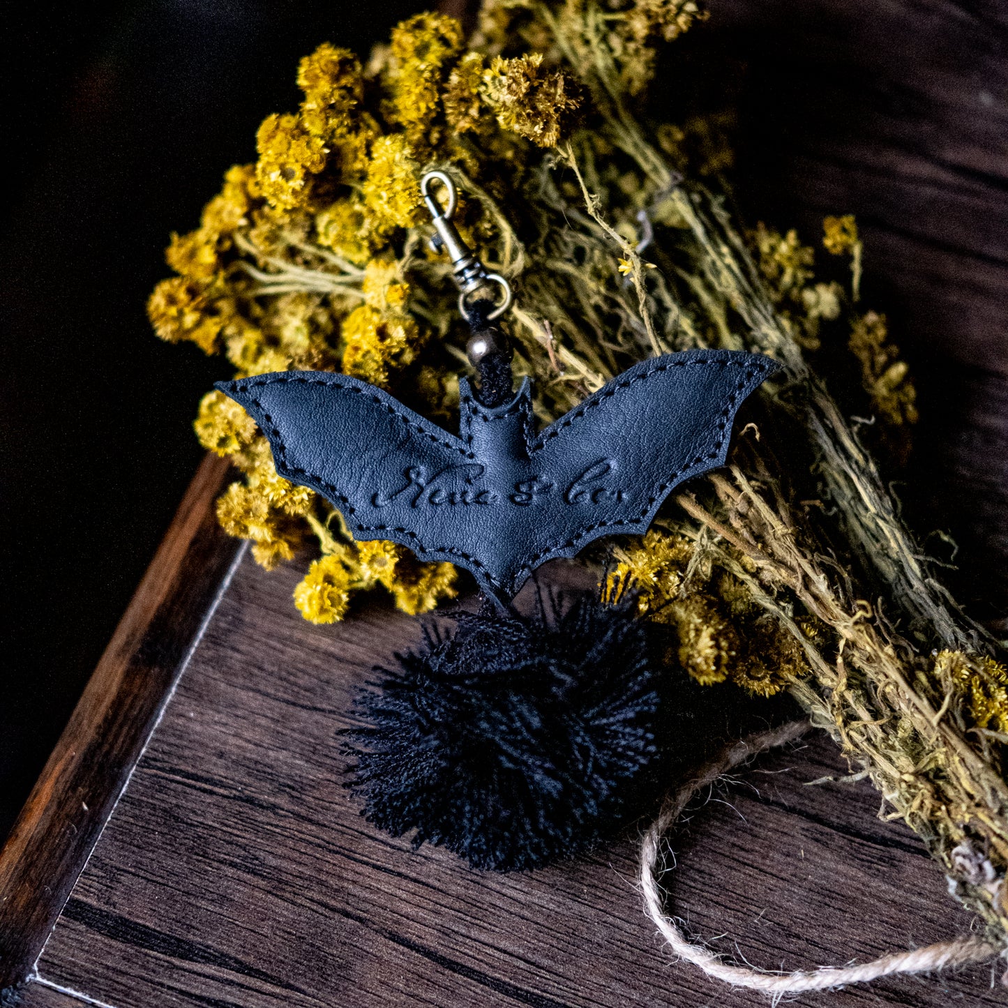 LEATHER BAT CHARM - BLACK